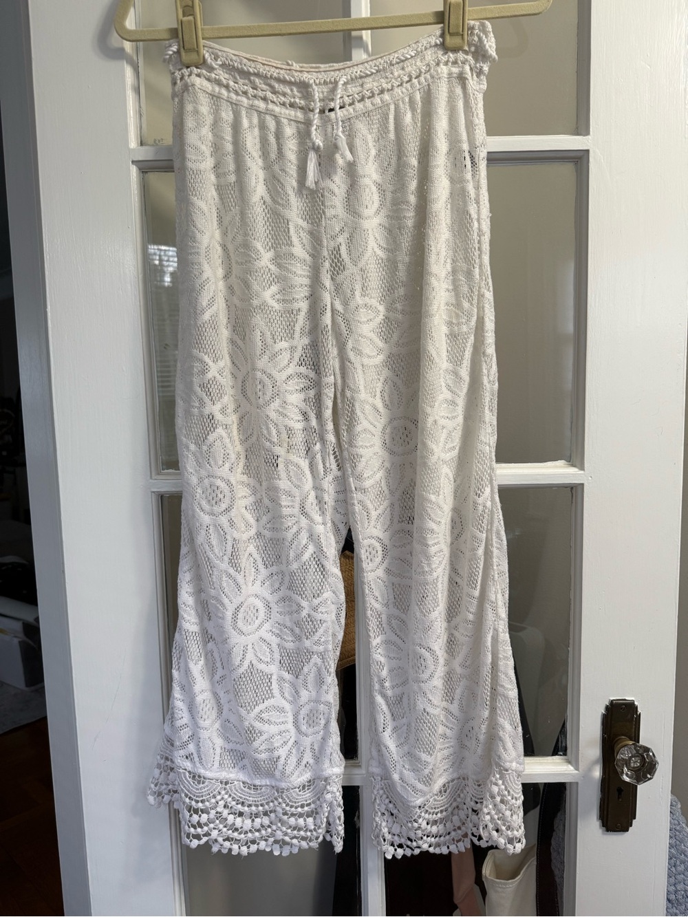 aerie White Crocheted Beach Coverup Pants